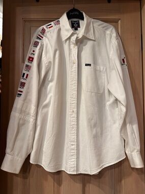 Faconnable White Button-Down Shirt with Flag Trim